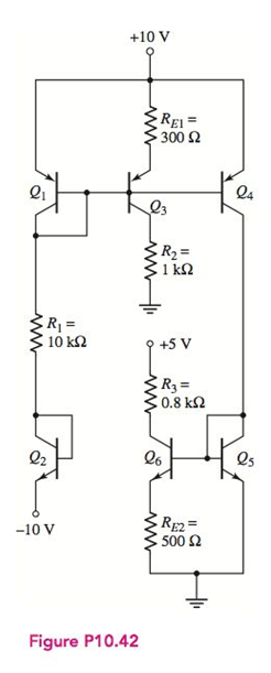 Chapter 10, Problem 10.42P, For the circuit shown in Figure P 10.42, assume transistor parameters VBE=VEB=0.7V for all 