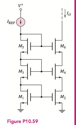 Chapter 10, Problem 10.59P, Consider the NMOS current source in Figure P10.59. Let IREF=0.2mA , Kn=0.2mA/V2,VTN=1V , and =0.02V1 