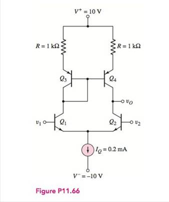 Chapter 11, Problem 11.66P, Consider the diff-amp with active load in Figure P11.66. The Early voltages are VAN=120V for Q1 and 
