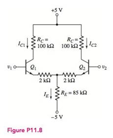 Chapter 11, Problem 11.8P, Consider the circuit in Figure P11.8, with transistor parameters: =100 VBE(on)=0.7V, and VA=. (a) 