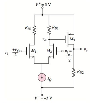 Chapter 13, Problem 13.1P, Consider the simple MOS opamp circuit shown in Figure P13.1. The biascurrent is IQ=200A . Transistor 