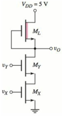 Chapter 16, Problem 16.23P, In the NMOS circuit in Figure P16.23, the transistor parameters are: (W/L)X=(W/L)Y=4 , (W/L)L=1 , 