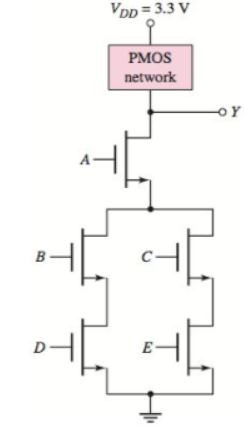 Chapter 16, Problem D16.54P, Figure P16.54 is a classic CMOS logic gate. (a) What is the logic function performed by the circuit? 