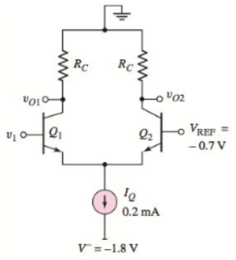 Chapter 17, Problem 17.1P, For the differential amplifier circuit ¡n Figure P17.1, neglect the base currents. (a) Determine RC 