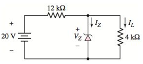 Chapter 2, Problem 2.19P, Consider the circuit shown in Figure P2.19. The Zener diode voltage is VZ=3.9V and the Zener diode 
