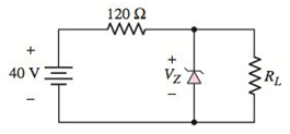 Chapter 2, Problem 2.20P, Consider the Zener diode circuit shown in Figure P2.20. Assume VZ=12V and rz=0 . (a) Calculate the 