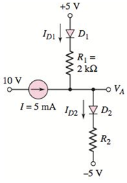 Chapter 2, Problem 2.49P, Consider the circuit in Figure P2.49. Each diode cutin voltage is V=0.7V . (a) For R2=1.1k , 