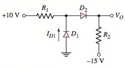 Chapter 2, Problem 2.54P, For the circuit shown in Figure P2.54, let V=0.7V for each diode. Calculate ID1 and VO for (a) 