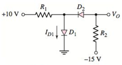 Chapter 2, Problem 2.55P, Assume each diode cutin voltage is V=0.7V for the circuit in Figure P2.55. Determine ID1 and VO for 