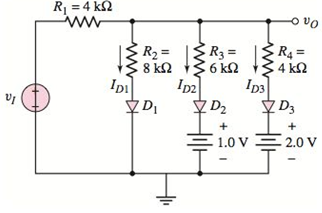 Chapter 2, Problem 2.59P, Each diode cutin voltage in the circuit in Figure P2.59 is 0.7 V. Determine ID1,ID2,ID3 , and O for 