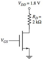 Chapter 3, Problem 3.34P, The transistor parameters for the transistor in Figure P3.34 are VTN=0.4V , kn=120A/V2 , and W/L=50 