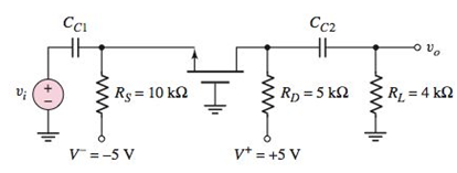 Chapter 4, Problem 4.48P, For the commongate circuit in Figure P4.48, the NMOS transistor parameters are: VTN=1V , Kn=3mA/V2 , 