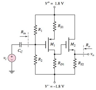 Chapter 4, Problem 4.70P, Consider the circuit shown in Figure P4.70. The transistor parameters are VTP1=0.4V , VTP2=0.4V , 