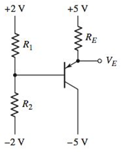 Chapter 5, Problem D5.69P, For the circuit in Figure P5.69, let =100 and RE=3k . Design a biasstable circuit such that VE=0 . 