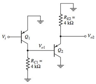 Chapter 6, Problem 6.74P, The transistor parameters in the ac equivalent circuit shown in Figure P6.74 are 1=2=100 , VA1=VA2= 