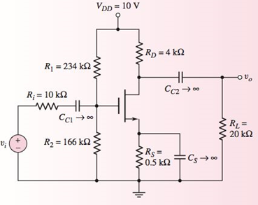 Chapter 7, Problem 7.12EP, For the circuit in Figure 7.55, the transistor parameters are Kn=0.8mA/V2 , VTN=2V , =0 , Cgs=100fF 