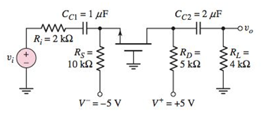 Chapter 7, Problem 7.72P, In the commongate circuit in Figure P7.72, the transistor parameters are: VTN=1V , Kn=3mA/V2 , =0 , 