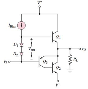 Chapter 8, Problem 8.48P, Consider the classAB output stage in Figure P8.48. The parameters are: V+=12V , V=12V , RL=100 , and 
