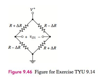 Chapter 9, Problem 9.14TYU, Consider the bridge circuit in Figure 9.46. The resistance is R=20k andthe variable resistance R 