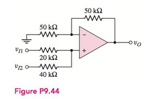 Chapter 9, Problem 9.44P, Determine vO as a function of vI1 and vI2 for the ideal noninverting op-ampcircuit in Figure P9.44. 
