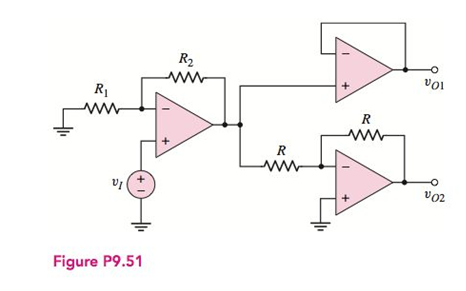 Chapter 9, Problem 9.51P, (a) Consider the ideal op-amp circuit shown in Figure P9.51. Determine thevoltage gains Av1=vO1/vI , 