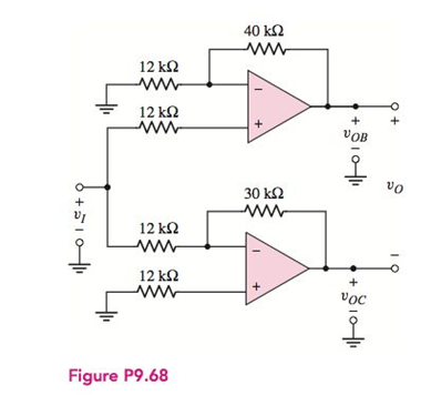 Chapter 9, Problem 9.68P, Consider the circuit in Figure P9.68. Assume ideal op-amps are used. Theinput voltage is vI=0.5sint 