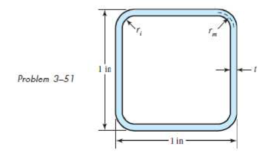 Chapter 3, Problem 51P, Consider a 1-in-square steel thin-walled tube loaded in torsion. The tube has a wall thickness t = 