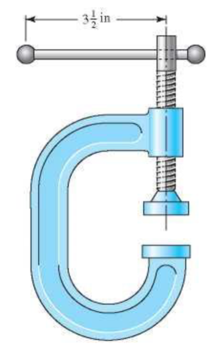 Chapter 8, Problem 7P, For the screw clamp shown, a force is applied at the end of the handle 312 in from the screw 