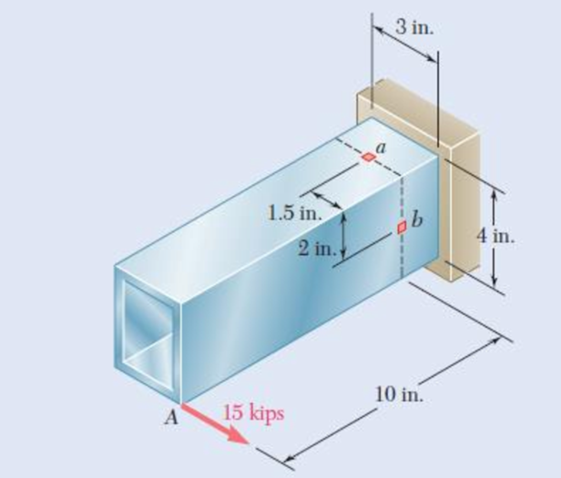 Chapter 8.3, Problem 63P, The structural tube shown has a uniform wall thickness of 0.3 in. Knowing that the 15-kip load is 