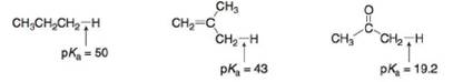 Chapter 2, Problem 2.53P, The pKa of three CH bonds is given below. a. For each compound, draw the conjugate base, including 