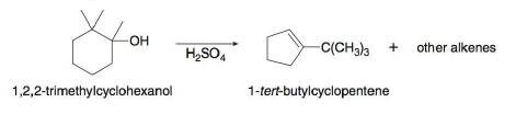 Chapter 9, Problem 9.80P, Dehydration of 1, 2, 2-trimethylcyclohexanol with H2SO4 affords 1-tert-butylcyclopentene as a minor 