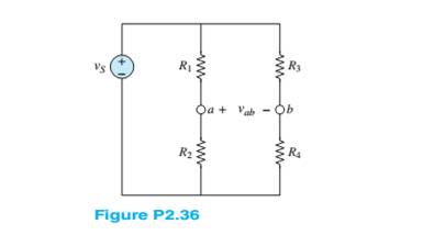 Chapter 2, Problem 2.36HP, Refer to Figure P2.36, and assume that vs=12V,R1=5,R2=3,R3=4, and R4=5 .Find: a. The voltage vab . 