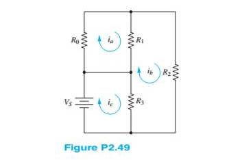 Chapter 2, Problem 2.49HP, Refer to Figure P2.49 and assume R0=2,R1=1,R2=43,R3=6 , and Vs=12V . Use KVL and Ohm’s law to find: 