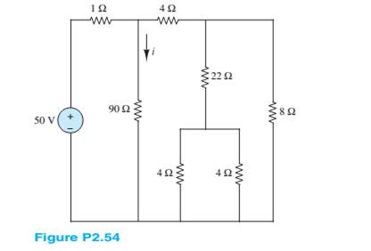 Chapter 2, Problem 2.54HP, Find the equivalent resistance seen by the source and the current i in the circuit of Figure P2.54. 