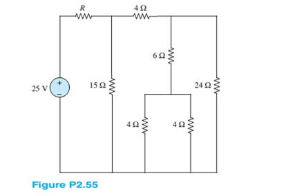 Chapter 2, Problem 2.55HP, In the circuit of Figure P2.55, the power absorbed by the 15- resistor is 15 W. Find R. 