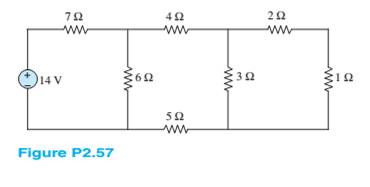 Chapter 2, Problem 2.57HP, For the circuit shown in Figure P2.57, find the equivalent resistance seen by the source. How much 