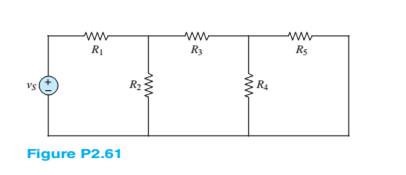 Chapter 2, Problem 2.61HP, For the circuit shown in Figure P2.61. assume vs=20V,R1=9,R2=4,R3=4,R4=5, and R5=4 . Find: a. The 