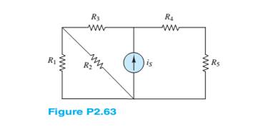 Chapter 2, Problem 2.63HP, For the circuit shown in Figure P2.58, assume is=5A,R1=10,R2=7,R3=8,R4=4, and R5=2 . Find: a. The 