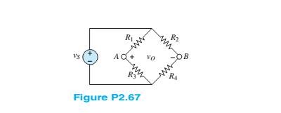 Chapter 2, Problem 2.67HP, Determine the voltage vo between nodes A and Bin Figure P2.67. vs=12VR1=11kR3=6.8kR2=220kR4=0.22M 