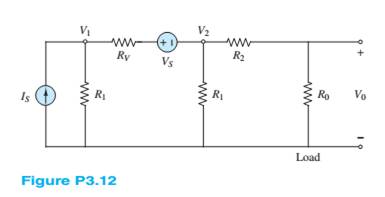 Chapter 3, Problem 3.12HP, Find the power delivered to the load resistor R0 for the circuit of Figure P3.12, using node voltage 
