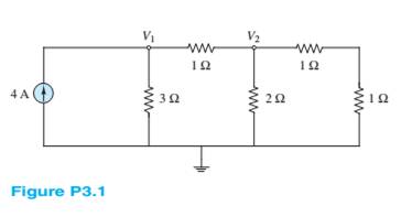 Chapter 3, Problem 3.1HP, Use node voltage analysis to find the voltages V1 and V2 for the circuit of Figure P3.1. 