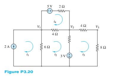 Chapter 3, Problem 3.20HP, For the circuit of Figure P3.20, use mesh analysis to find four equations in the four mesh 