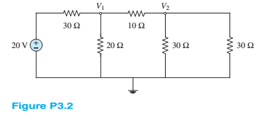 Chapter 3, Problem 3.2HP, Use node voltage analysis to find the voltages V1 and V2 for the circuit of Figure P3.2. 