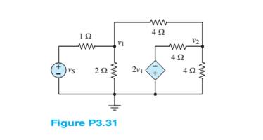Chapter 3, Problem 3.31HP, Use mesh analysis to find the voltage gain Gv=v2/vs in Figure P3.31. 