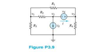 Chapter 3, Problem 3.9HP, Use nodal analysis in the circuit of Figure P3.9 to find v1,v2, and v3 . Let 