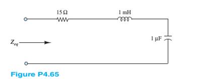Chapter 4, Problem 4.65HP, Find the frequency that causes the equivalent impedance Zeq in Figure P4.65 to be purely resistive. 