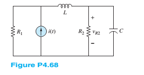 Chapter 4, Problem 4.68HP, Using phasor techniques, solve for vR2 shown in Figure P4.68. i(t)=3cos(200t)AR1=3R2=5L=18mHC=170F. 