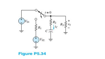 Chapter 5, Problem 5.34HP, For t0 , the circuit shown in Figure P5.34 is at steady state. The switch is thrown at t=0 . Assume: 