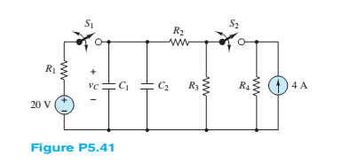 Chapter 5, Problem 5.45HP, For the circuit shown in Figure P5.41, assume that switches S1 and S2 have been held closed for a 