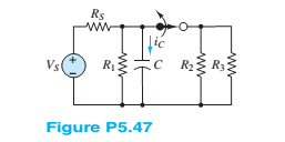 Chapter 5, Problem 5.48HP, For the circuit in Figure P5.47, assume Vs=100V,Rs=4k,R1=2k,R2=R3=6k,C=1F, and the circuit is in a 